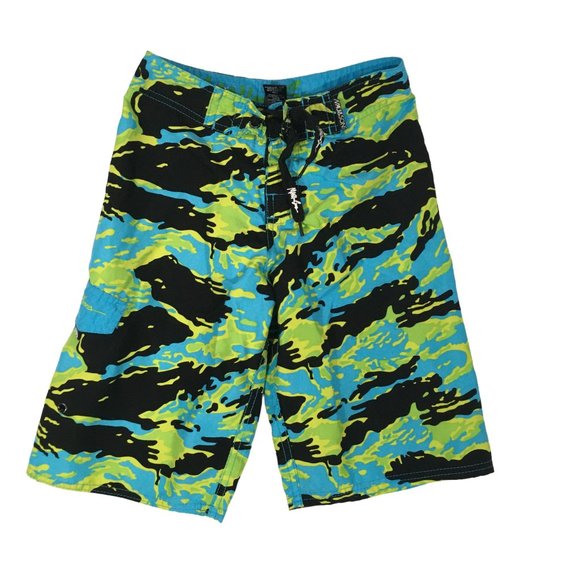 Maui & Sons Youth Small‎ Blue Green Black Camo Board Shorts, Swimming Trunks, S - Picture 1 of 9